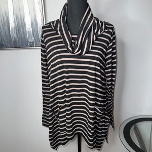 Split Hem Striped Cowl Neck Shirt